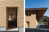 左／建物入口　右／3.6ｍの片持ち大庇　©新建築社　写真部