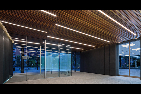 国産木材とライン照明によるエントランスホール　©ad-graphic