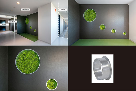 渡り廊下、「CAN WALL」ディテール（ダクト継手の定着カラーを建材利用） ©︎川澄・小林研二写真事務所